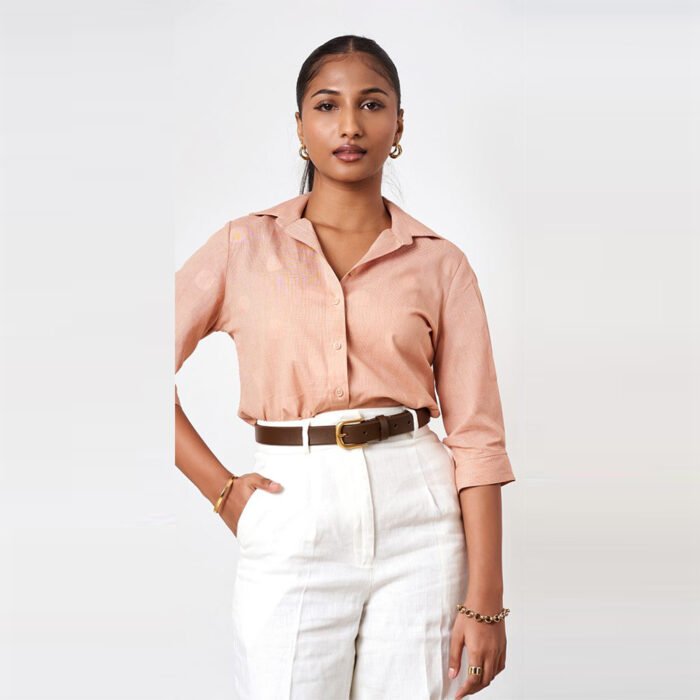 Roseavelt Women’s Orange Pleated Detailed Sleeve Shirt