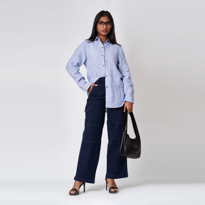 Roseavelt Women’s Blue Stripped Oversize Relax Shirt